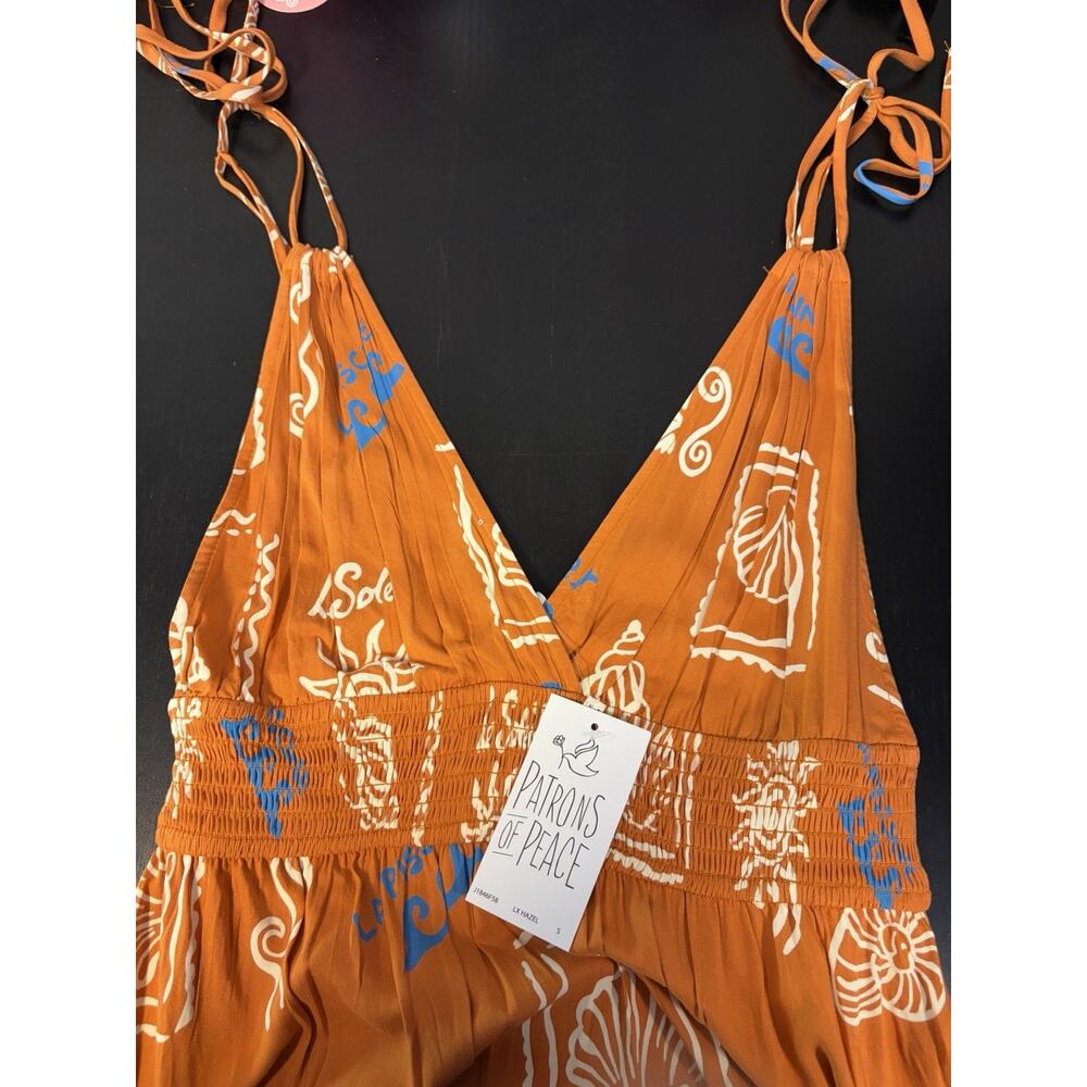 Patrons of Peace Maxi Dress Womens Small Boho Orange Print Tie Strap Flowing - Picture 9 of 12